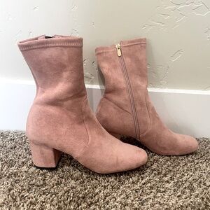 Pink suede ankle boots